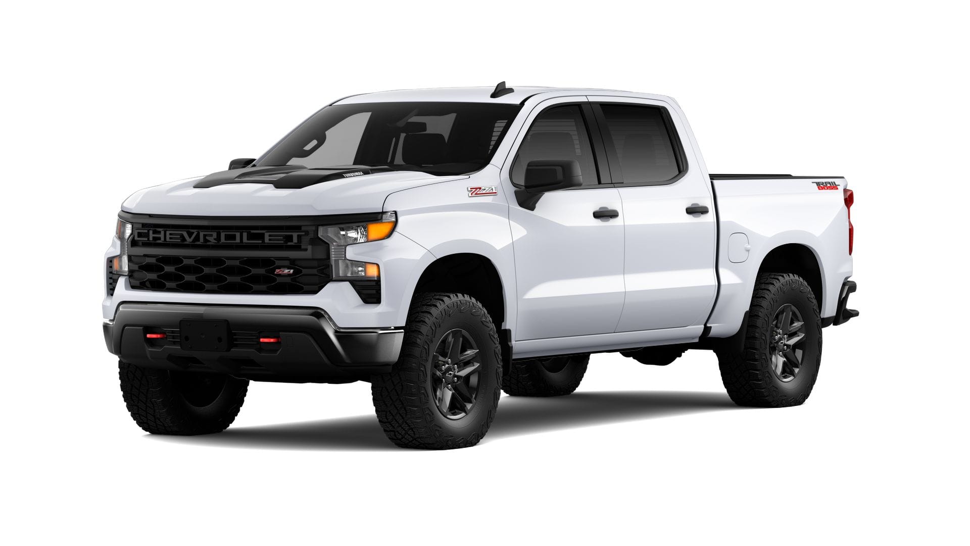 2026 Chevrolet Silverado 1500 Custom Trail Boss in Summit White — front three-quarter view